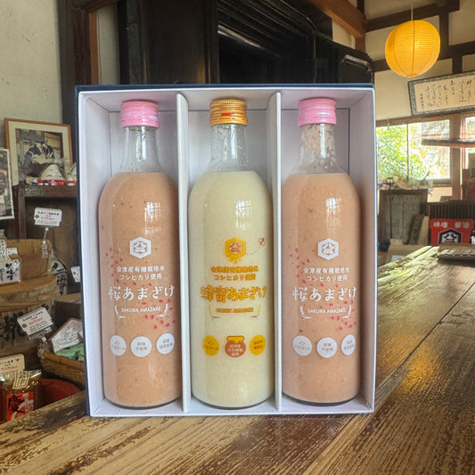 【化粧箱入り】桜あまざけ2本、蜂蜜あまざけ1本 500ml ×3本セット